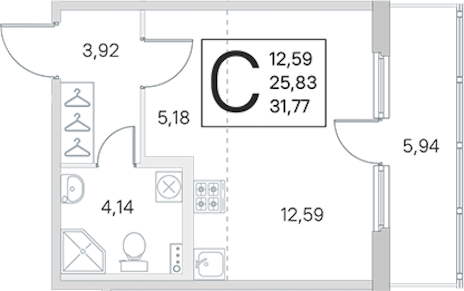Квартира студия 25.83 м², 1/4 эт., ЖК «Любоград в Стрельне»
